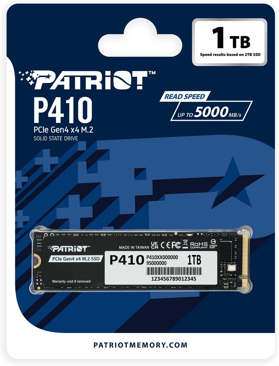 Накопичувач SSD 1TB Patriot P410 M.2 2280 PCIe NVMe 4.0 x4 TLC (P410P1TBM28H)